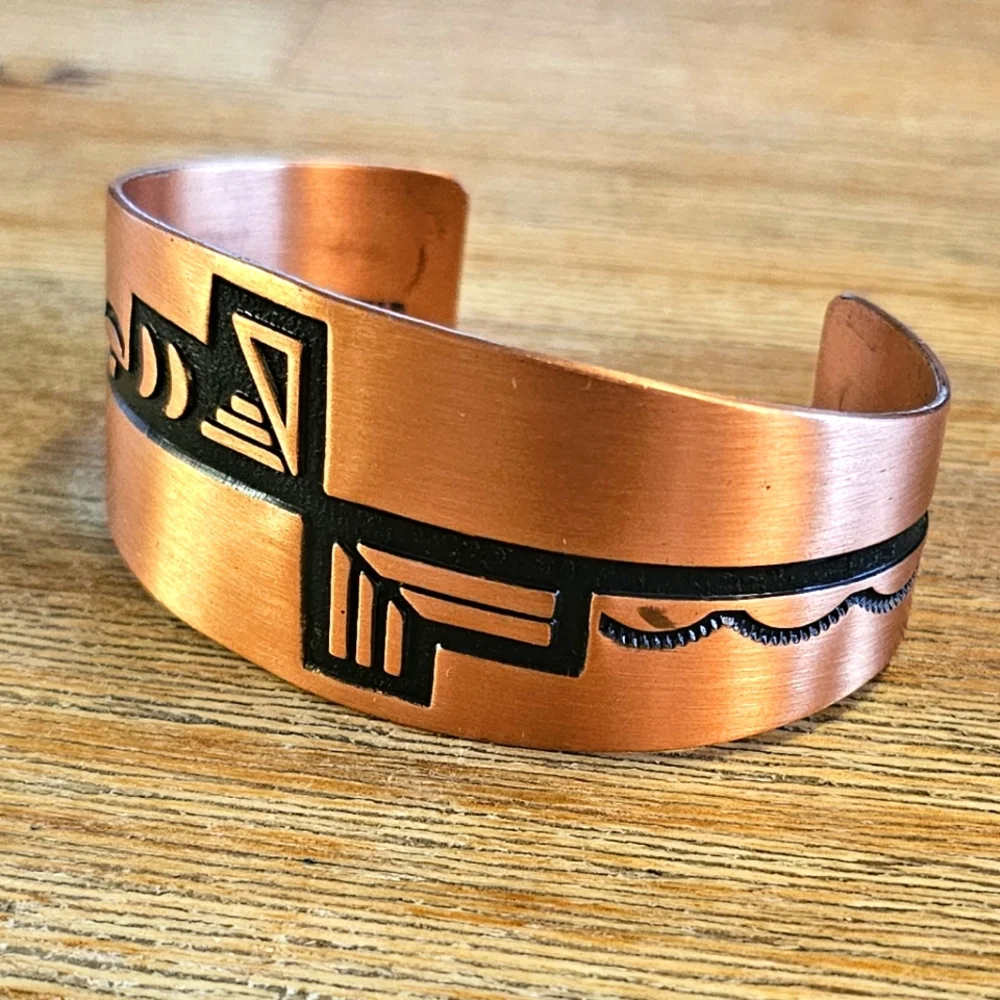 Vintage Handcrafted Wide Copper Southwestern Bracelet.